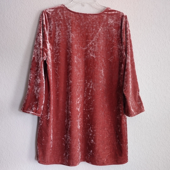 Andree by Unit Sz M Embroidery Blush pink Crushed Velvet Blouse Tunic Top NWOT - Picture 4 of 10
